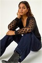 Black Polka Dot V-Neck Sleeve Knit Jumper, Image 1 of 5