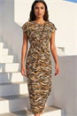 Tan Animal Print Twist Midi Dress, Image 2 of 4