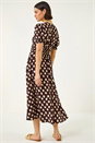 Chocolate Spot Print Button Midi Dress, Image 3 of 5