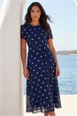 Navy  Polka Dot Fit & Flare Dress, Image 2 of 4