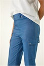 Denim Turn Up Stretch Cropped Cargo Trousers, Image 5 of 5