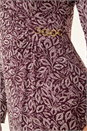 Burgundy Leaf Print Chain Detail Dress, Image 5 of 5
