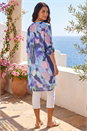 Purple Abstract Print Button Up Longline Blouse, Image 3 of 4