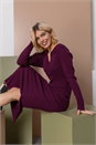 Wine Ribbed Knit Collar Midi Dress, Image 5 of 5