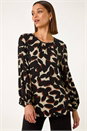 Black Abstract Print Textured Top, Image 1 of 5
