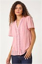 Light Pink Textured Spot Lace Trim Blouse, Image 2 of 5