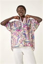 Purple Floral Print V-Neck Blouse, Image 1 of 5