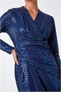 Midnight Blue Petite Sequin Wrap Midi Dress, Image 5 of 5