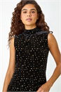 Gold Velvet Star Print Polo Neck Stretch Top, Image 4 of 5