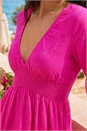 Fuchsia Linen Look Shirred Midi Dress, Image 4 of 4