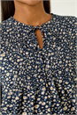 Navy Printed Shirred Tie Neck Top, Image 5 of 5
