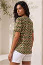 Khaki Printed Shirred Shoulder Blouse, Image 3 of 4