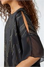 Black Metallic Foil Print Chiffon Overlay Top, Image 5 of 5