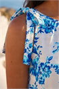 Blue Floral Print Bow Detail Stretch Top, Image 4 of 4