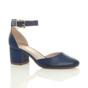 Navy Blue AJVANI Navy Blue Mid Block Heel Ankle Strap 2 Part Heels, Image 1 of 6