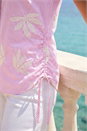 PINK Stripe Leaf Embroidered Button Up Blouse, Image 4 of 4