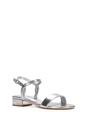 Silver XY LONDON Silver 'Moana' Strappy Low Block Heels With Ankle Strap, Image 2 of 5