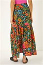 Black Floral Print Tiered A-Line Skirt, Image 4 of 7