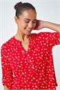 Red Petite Polka Dot Stretch Button Detail Shirt, Image 1 of 5
