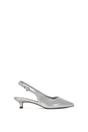 Silver Slingback Kitten Heel Court Shoes With Pointed Toe, Image 1 of 6