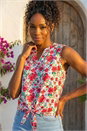 Red Floral Tie Front Blouse, Image 2 of 4