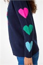 Midnight Blue Multi Heart Detail Longline Jumper, Image 5 of 5