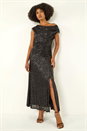 Black Sequin Cowl Neck Maxi Stretch Dress, Image 2 of 6