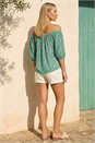 Sage Floral Puff Print Bardot Top , Image 3 of 4