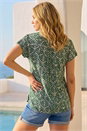 Khaki Abstract Print Button Detail V-Neck Top, Image 3 of 4