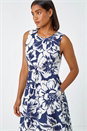 Navy  Sleeveless Cotton Blend Floral Midi Dress, Image 4 of 5