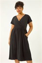 Black Curve Wrap Front Stretch Dress, Image 1 of 5