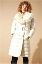 Ivory Faux Fur Belted Longline Padded Coat, Image 1 of 5
