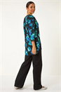 Teal Floral Print Satin Button Up Blouse, Image 4 of 5