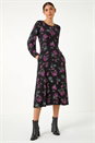 Purple Floral Empire Waist Midi Dress, Image 1 of 5