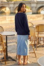 Navy  Plain Stretch V-Neck Longline Jumper, Image 3 of 4