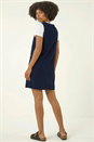 Navy  Cotton V-Neck Button Pocket Dress, Image 4 of 6