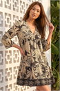 Black Floral V-Neck Swing Dress, Image 2 of 4