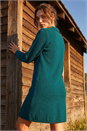 Dark Green Petite Button Collar Knit Dress, Image 3 of 4