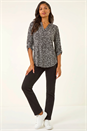 Black Printed V-Neck Stretch Top, Image 2 of 5