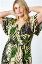 Lime Curve Tropical Leaf Stretch Wrap Dress, Image 4 of 5
