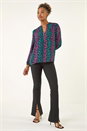 Teal Animal Print Zip Front Top, Image 2 of 5