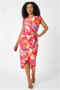 Coral Petite Ruched Floral Wrap Dress, Image 2 of 5