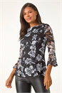 Charcoal Floral Lace Stretch Top, Image 3 of 5