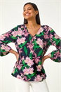 Pink Floral Flare Sleeve Top, Image 4 of 5