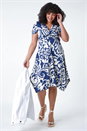 Navy Curve Floral Print Twist Front Dress , Image 1 of 4