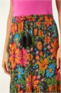 Black Floral Print Tiered A-Line Skirt, Image 5 of 7