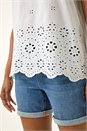 Ivory  Broderie Hem Stretch Top, Image 5 of 5