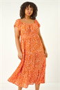 ORANGE Curve Shirred Printed Dress, Image 1 of 5