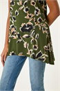 KHAKI Leaf Print Hanky Hem Tunic Top, Image 5 of 5