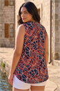 Red Curve Textured Leaf Print Vest Top, Image 3 of 4
